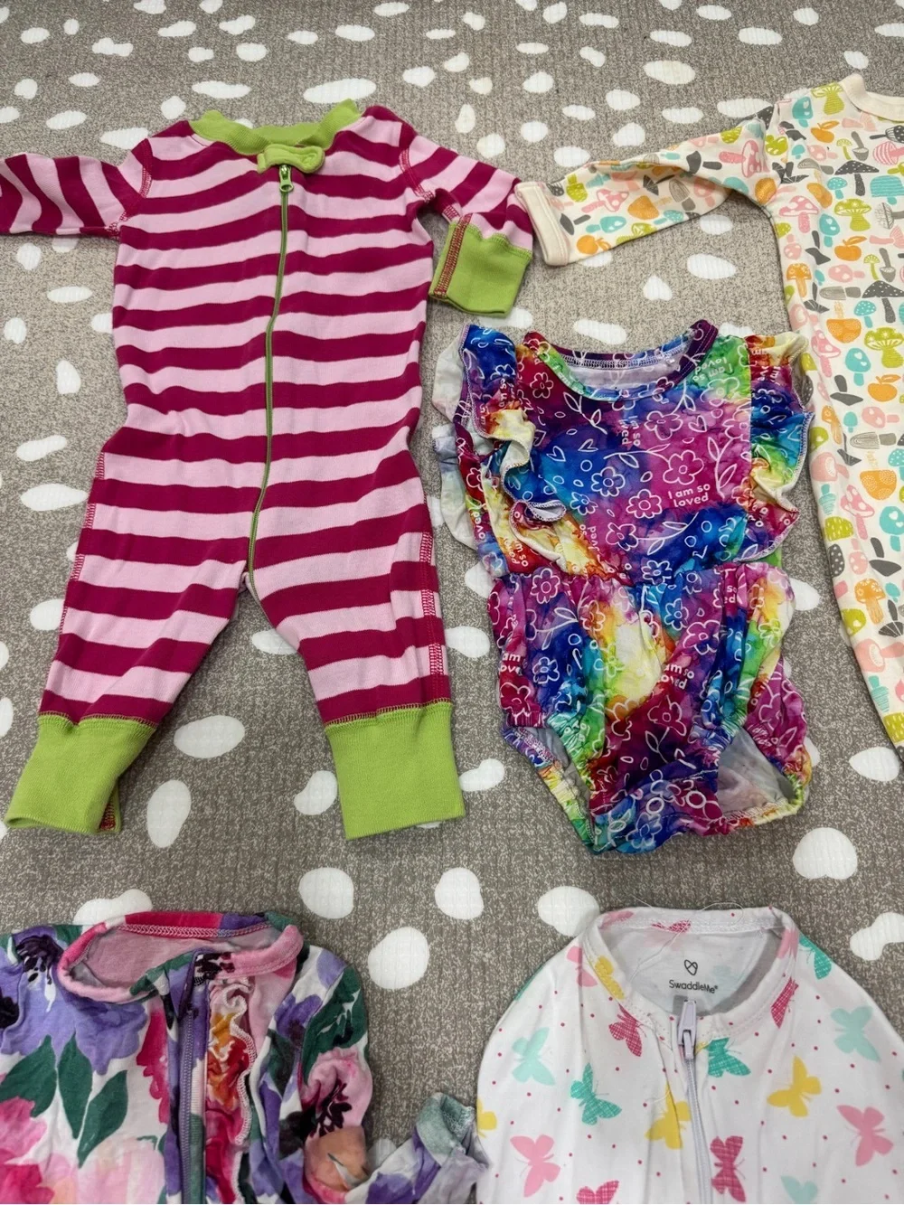 Lot of 6 bamboo newborn baby girl footies gown swaddle zippy onesie colorful